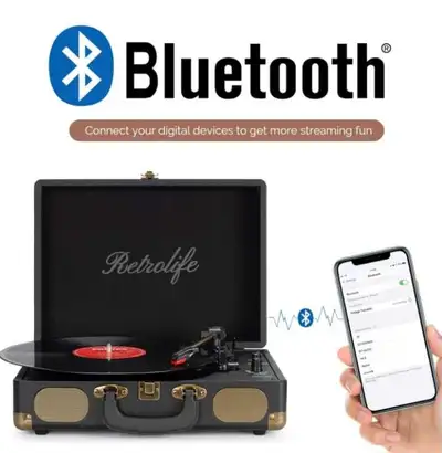 NEW!   Retrolife 3-Speed Bluetooth Suitcase Turntable, View more