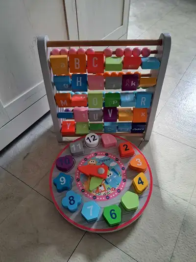 J'adore Wooden Abacus and Shape Clock Toy Set, View more