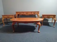 Solid oak living room table set.