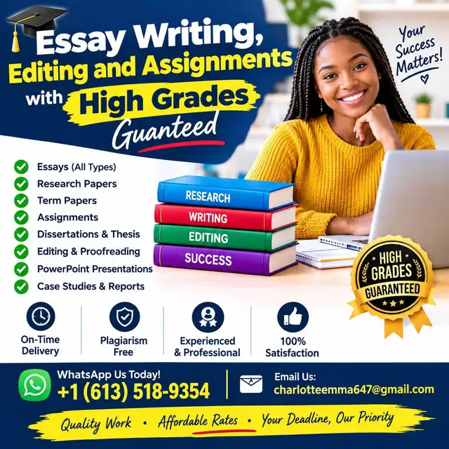 Essay Writing, Editing and Assignments with High Grades Guanteed