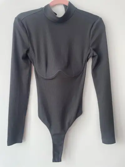 House of CB Dark Gray Ribbed Bodysuit, View more