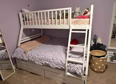 White Twin Over Full Bunk Bed | Storage Drawers, View more