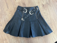 Topshop Faux Leather Pleated Skirt with Buckles