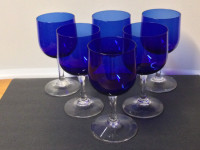 Set of 6 Cobalt Blue Wine Glasses