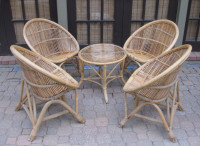 PENDING - Vintage Rattan Chair Set and Coffee Table
