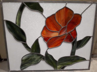 Gorgeous Original Stained Glass Orange-Green Flower Window