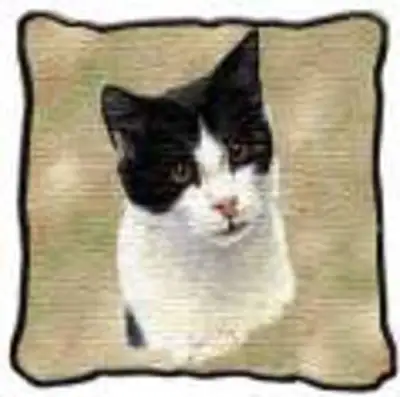 Black Cat pillow, Bombay cat pillow, black & white cat pillow, View more