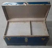 Steamer Trunk Storage Travel Blue Metal Plywood Vintage Chest