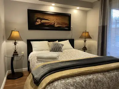 Located not far from hwy 400/Teston Rd , laundry, kitchen, fully furnished with queen bed and sofa b...