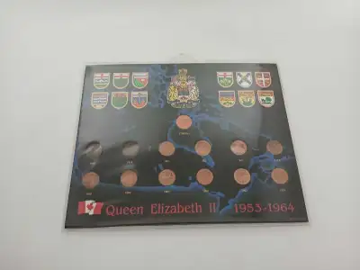 I'm offering a Queen Elizabeth II 1953-1964 penny collection. This piece showcases the Canadian coat...