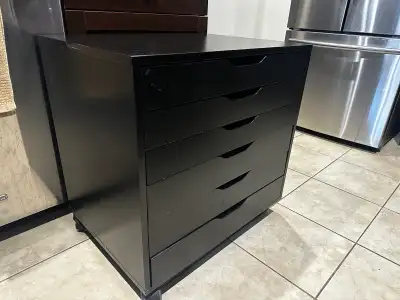 Black Cabinet / Dresser with 6 Drawers on Wheels, View more