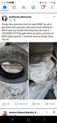Selling my new summer tires 