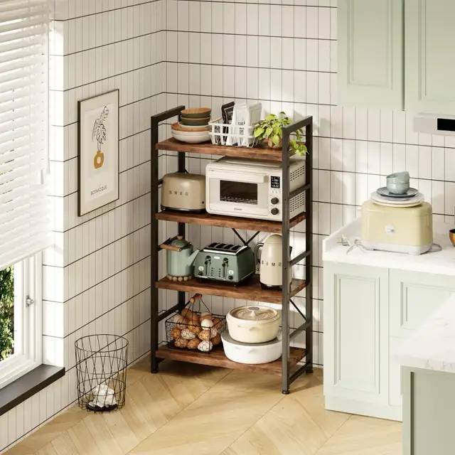 4-Tier 24inch Rustic Brown Shelving Unit Wood Bookcase with Open in Bookcases & Shelving Units in Markham / York Region - Image 8