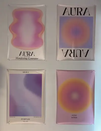 Set of Five Aura Posters. There are small holes from pushpins, but otherwise in great condition. Pri...