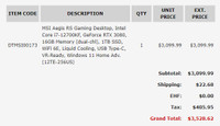 MSI Aegi RS Gaming Desktop, i7-12700KF, GeForce 3080