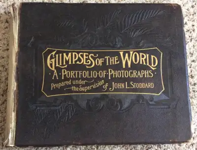 Antique book, Glimpses of the World, 12th edition. 1892. Spine is missing. Front cover loose but int...