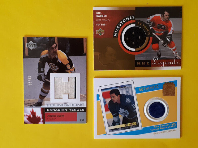 3 Hall of Fame hockey players jersey cards: Bucyk Barber Gartner in Arts & Collectibles in Fredericton