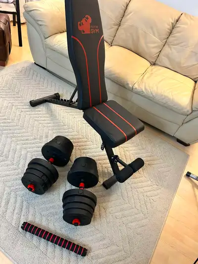 Brand new adjustable bench + Brand new 30 kg adjustable dumbbell, View more