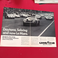 CLASSIC 1966 GOODYEAR TIRES FORD GT 40 RACE CARS AT LE MANS AD