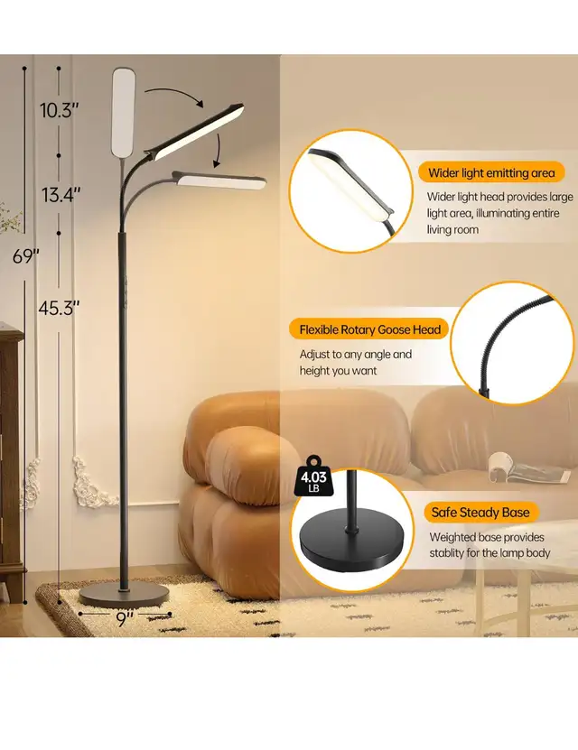 LED Floor Lamp, 18W Super Bright Floor Lamp for Living Room, Adj in Indoor Lighting & Fans in Hamilton - Image 5
