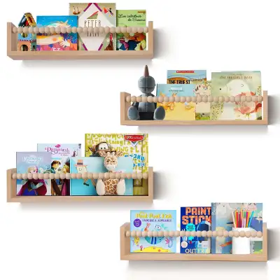Set of 4 - Wood Floating Nursery Shelves for Wall - Bookshelves , View more