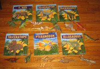 dinosaur books and 15 toy plastic dinosaurs