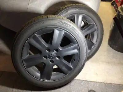 Four rims and tires, as is…. Will fit Dodge van or Journey Size of tires are: 225/55/R19
