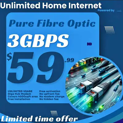 Get ready to experience lightning-fast connectivity with our Pure Fibre Optic internet, boasting spe...