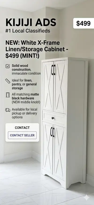 NEW White X-Frame Linen/Storage Cabinet – Already Assembled!, View more