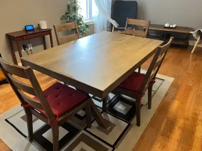 Solid Wood Dining Set – 60” Table + 4 Chairs + Cushions, View more