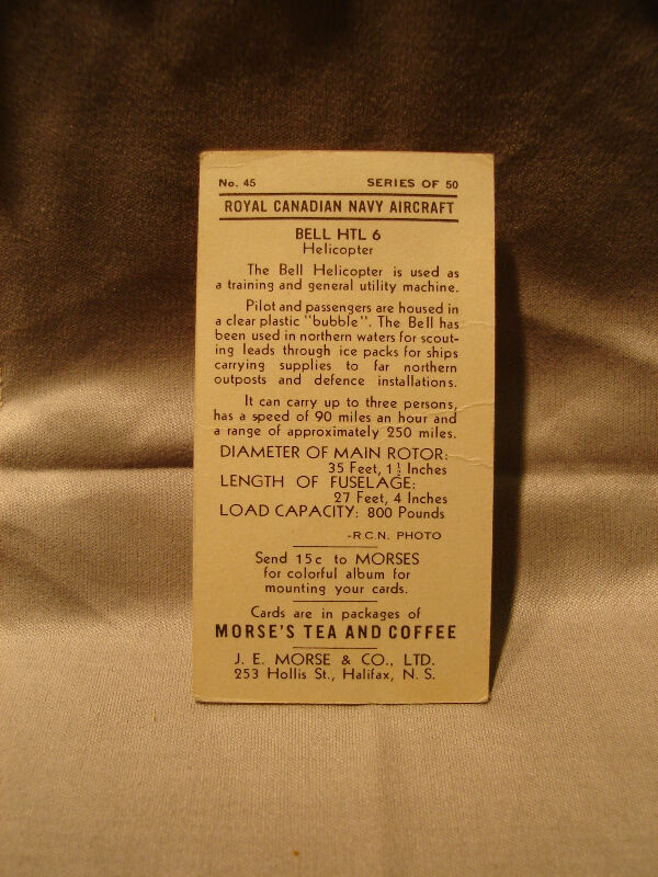 Vintage 1960's Bell HTL 6 Helicopter Morse's Tea and Coffee Card in Arts & Collectibles in Sunshine Coast - Image 2