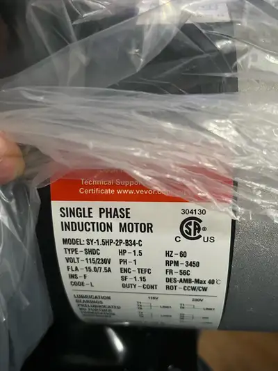 Vevor 1.5HP Single Phase Induction Motor, View more