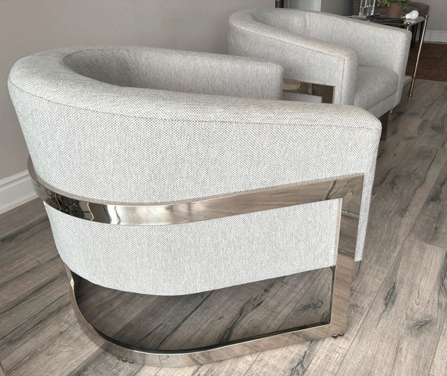 ~ NEGOTIABLE! $5000 Ethan Alan Armchairs ~ Grey Fabric, Chrome ~ in Couches & Futons in City of Toronto - Image 2