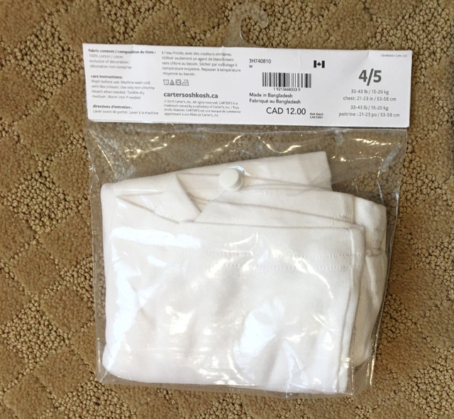 New Carters kid 2-Pack Cotton Tanks sz 4-5T White in Clothing - 4T in City of Toronto - Image 2