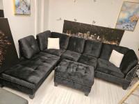 NEW- Black or Grey Velvet Sectional- Fast Delivery