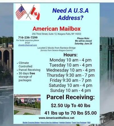 do you have a mail box in Niagara or buffalo for shopping , View more