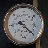 Manomètre Basco à double échelle en acier 0 /-30 psi/kpa.
