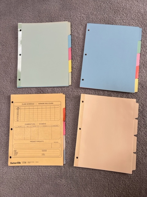 Card stock binder dividers: 4 or 5 tab sets in Other Business & Industrial in Calgary