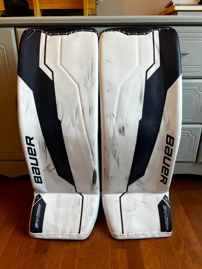 Bauer Shadow goalie pads, size senior small (33 ), white/navy, View more