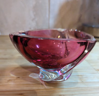 Crystal Pink Ashtray by Val Saint Lambert, Paper Weight Signed