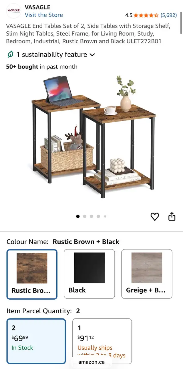 VASAGLE Industrial Side Tables – Set of 2 in Other Tables in Oshawa / Durham Region - Image 10