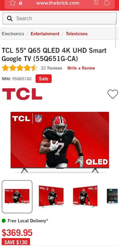 TCL 55" Q65 QLED 4K UHD Smart Google TV (55Q651G-CA), View more