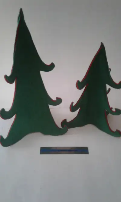 FELT CHRISTMAS TREES 16" & 12" TALL, 3 pair available, you are buying all 6 pieces ( 3 of each size)...