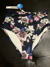 Navy Floral Shirring High Waisted Bikini Bottom - NWT - large