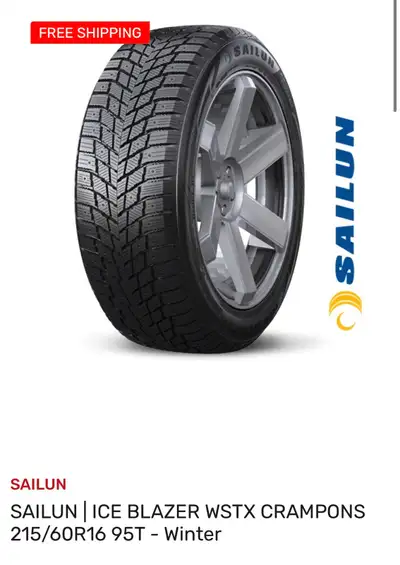 4 STUDDED WINTER TIRES ON RIMS (rims are a bit rusty but are usable SAILUN Ice Blazer WSTX 215/60 R1...