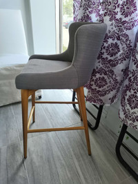 beautiful oak base bar stool unique fabric seat, 26" counter