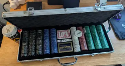 Chip count: 150 black 100 blue 50 white 50 red 150 green All chips have been counted for. Some of th...