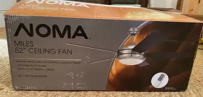 Noma Miles 52” Ceiling Fan - never used as it didn’t fit my application Silver hub, black blades Rem...