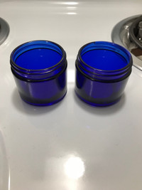 2 - Vintage Cobalt Blue Glass Cream Jars.