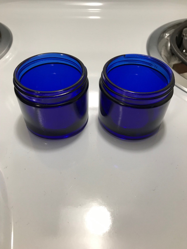 2 - Vintage Cobalt Blue Glass Cream Jars. in Arts & Collectibles in Sarnia